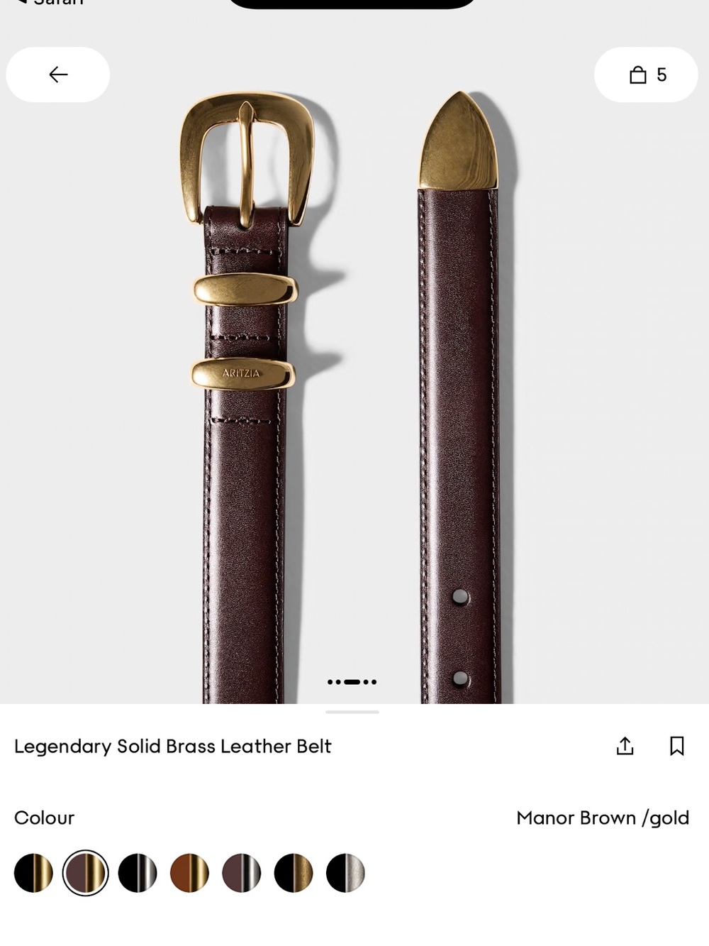 Aritzia Leather Belt in Manor Brown with Gold Hardware - Picture 2 of 6